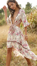 Load image into Gallery viewer, Bohemian Deep V Collar Tie with Back-to-back Retro Prints Irregular Hem Dress