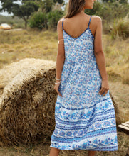 Load image into Gallery viewer, Bohemian Wind Printing Loose V-neck Stitching Large Suspender Dress Women's Clothing