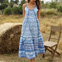 Load image into Gallery viewer, Bohemian Wind Printing Loose V-neck Stitching Large Suspender Dress Women's Clothing