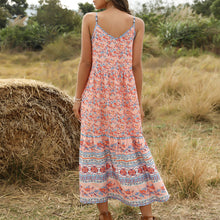 Load image into Gallery viewer, Bohemian Wind Printing Loose V-neck Stitching Large Suspender Dress Women's Clothing