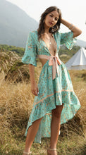 Load image into Gallery viewer, Bohemian Deep V Collar Tie with Back-to-back Retro Prints Irregular Hem Dress