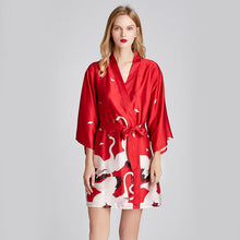 Load image into Gallery viewer, Ice silk pajamas women's summer silk nightgown bathrobe morning gowns large printed household clothes women's summer thin