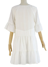 Load image into Gallery viewer, Spring and Summer Solid Color Stitching Flounce Fringed Neckline Lace Trumpet Sleeve Dress