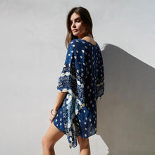 Load image into Gallery viewer, Bat Sleeve Long Sleeve Stitching Loose V-neck Summer Jacket Printed Women's Sunscreen Blouse