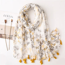 Load image into Gallery viewer, Women's cotton and linen feel flower scarf spring, summer and autumn shade shawl soft temperament