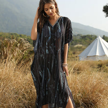 Load image into Gallery viewer, Summer Women's Beach Sun Protection Bikini Blouse Printed V-neck Bat Sleeve Dress