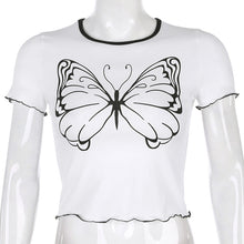 Load image into Gallery viewer, Spring and Summer Simple Joker A Big Butterfly Printed Short Sleeve Top