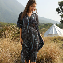 Load image into Gallery viewer, Summer Women's Beach Sun Protection Bikini Blouse Printed V-neck Bat Sleeve Dress