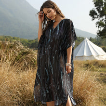 Load image into Gallery viewer, Summer Women's Beach Sun Protection Bikini Blouse Printed V-neck Bat Sleeve Dress