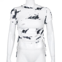 Load image into Gallery viewer, Women Tshirts Pleated Drawstring Streetwear Short Sleeve Crop Tops Casual Basic Shirts Summer T-Shirt