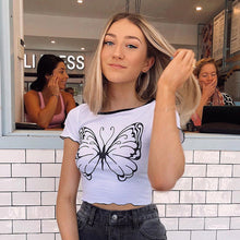 Load image into Gallery viewer, Spring and Summer Simple Joker A Big Butterfly Printed Short Sleeve Top