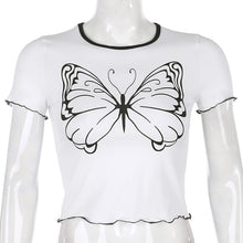 Load image into Gallery viewer, Spring and Summer Simple Joker A Big Butterfly Printed Short Sleeve Top