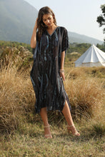 Load image into Gallery viewer, Summer Women's Beach Sun Protection Bikini Blouse Printed V-neck Bat Sleeve Dress