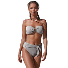 Load image into Gallery viewer, Summer Bikini Strapless Striped High Waist Split Swimsuit