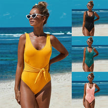 Load image into Gallery viewer, Fashionable Summer One-piece Swimsuit Solid Color Knitted Triangle Swimsuit