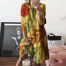 Load image into Gallery viewer, Vintage Print O Neck Digital Print Multicolor Dress