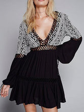 Load image into Gallery viewer, Pretty Sexy High Waisted Hollow Long Sleeve Deep V Neck Off-Back Mini Dress
