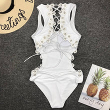 Load image into Gallery viewer, Women Sexy Backless One-piece Swimsuit Three-dimensional Flower Rivet One-piece Bikini Swimsuit