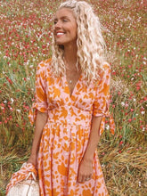 Load image into Gallery viewer, Summer New Fashion V-neck Five-point Sleeve with Single-breasted Printed Dress