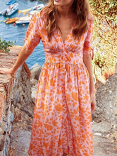 Load image into Gallery viewer, Summer New Fashion V-neck Five-point Sleeve with Single-breasted Printed Dress