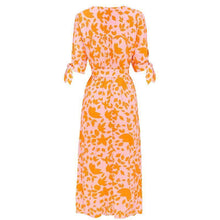 Load image into Gallery viewer, Summer New Fashion V-neck Five-point Sleeve with Single-breasted Printed Dress