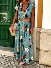 Load image into Gallery viewer, Bohemian Retro Ethnic Wind Holiday Wind V Neck Loose Waist Long Dress