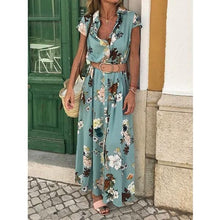 Load image into Gallery viewer, Bohemian Retro Ethnic Wind Holiday Wind V Neck Loose Waist Long Dress