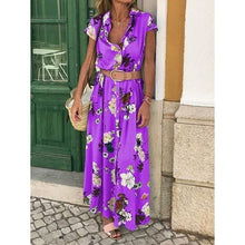 Load image into Gallery viewer, Bohemian Retro Ethnic Wind Holiday Wind V Neck Loose Waist Long Dress