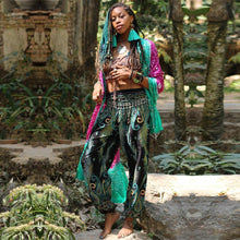 Load image into Gallery viewer, Peacock Feather Print Pocket Yoga Pants Casual High Waist Bloomers