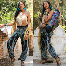 Load image into Gallery viewer, Peacock Feather Print Pocket Yoga Pants Casual High Waist Bloomers