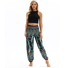 Load image into Gallery viewer, Peacock Feather Print Pocket Yoga Pants Casual High Waist Bloomers