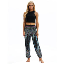 Load image into Gallery viewer, Peacock Feather Print Pocket Yoga Pants Casual High Waist Bloomers