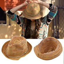 Load image into Gallery viewer, Summer Travel Sunscreen Beach Parent-child Straw Hat Rainbow Sun Hat Roll Cap