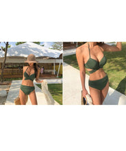 Load image into Gallery viewer, Bikini Two-piece Gathered Sexy Braised Cross Straps Split Swimsuit