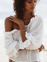 Load image into Gallery viewer, Lace Shirt Ruffled Trumpet Sleeve Beach Blouse Sun Protection Clothing Top