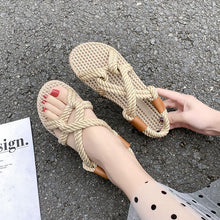 Load image into Gallery viewer, Beach sandals female summer retro casual simple flat open toe hemp rope woven shoes