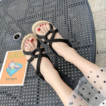 Load image into Gallery viewer, Beach sandals female summer retro casual simple flat open toe hemp rope woven shoes