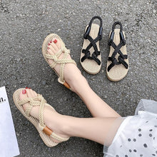 Load image into Gallery viewer, Beach sandals female summer retro casual simple flat open toe hemp rope woven shoes