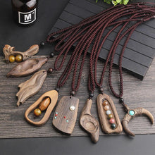 Load image into Gallery viewer, National style retro long sweater chain necklace handmade wooden pendant costume pendant