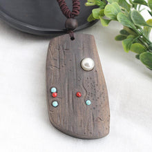 Load image into Gallery viewer, National style retro long sweater chain necklace handmade wooden pendant costume pendant