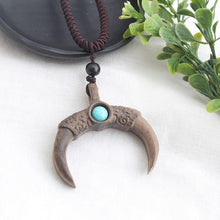 Load image into Gallery viewer, National style retro long sweater chain necklace handmade wooden pendant costume pendant
