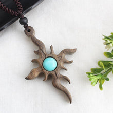 Load image into Gallery viewer, National style retro long sweater chain necklace handmade wooden pendant costume pendant
