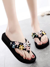 Load image into Gallery viewer, Floral High Heeled Cotton Peep Toe Beach Casual Slippers