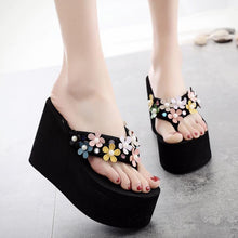 Load image into Gallery viewer, Floral High Heeled Cotton Peep Toe Beach Casual Slippers