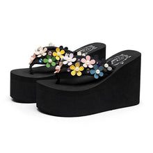 Load image into Gallery viewer, Floral High Heeled Cotton Peep Toe Beach Casual Slippers