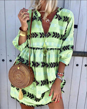 Load image into Gallery viewer, Fashion Print V-neck Cropped Sleeve Dress
