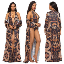 Load image into Gallery viewer, Plus Size Print Halter One Piece Sexy Backless Women Swimwear With Cover Ups Sunscreen