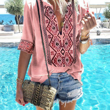 Load image into Gallery viewer, Sexy Loose Deep V-Neck Solid Embroidered Five-point Sleeve Shirt