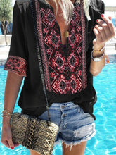 Load image into Gallery viewer, Sexy Loose Deep V-Neck Solid Embroidered Five-point Sleeve Shirt