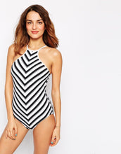 Load image into Gallery viewer, Sexy Black And White Striped One-piece Swimsuit
